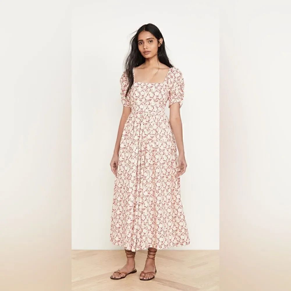 Free People She's A Dream Midi Dress 6 Floral Pink Red Yellow Botanical